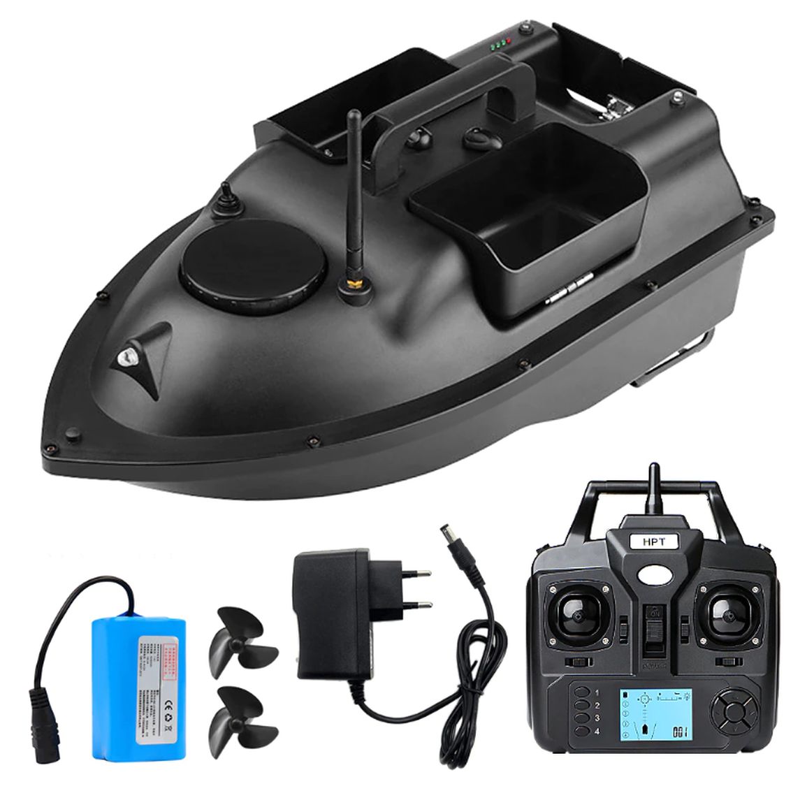 Barca esca V18B PRO con GPS 12.000 mAh Nero